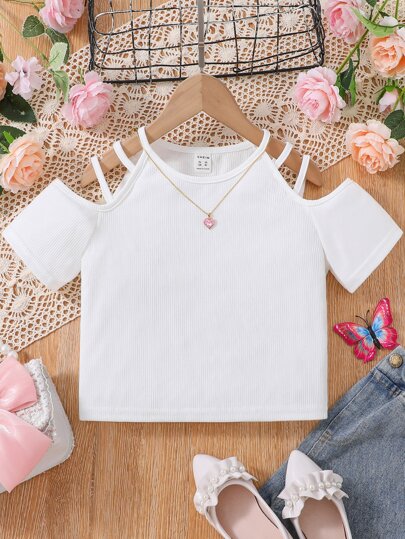 Sparklyn Tween Girl 露肩剪裁 T 恤，时尚设计，个性化舒适面料，适合各种场合