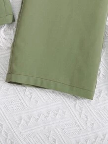 Girls Shirred Button Front Belted Cami Jumpsuit - Army Green - View 5