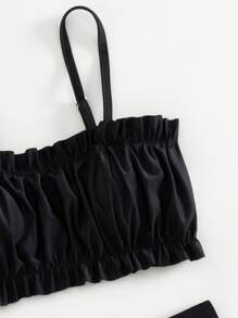 Tween Girl Ruched Bust Frill Trim Bikini Set Summer Beach - Black - View 3