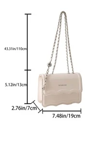 Bolsa cuadrada mini con estampado de letra con cadena con solapa - Beis - Ver 7