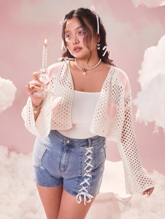 Kawaii Cardigan avec motif cœur en tricot