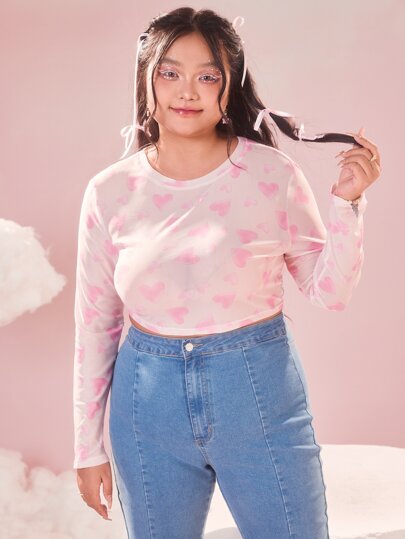 Top con estampado de corazón de malla