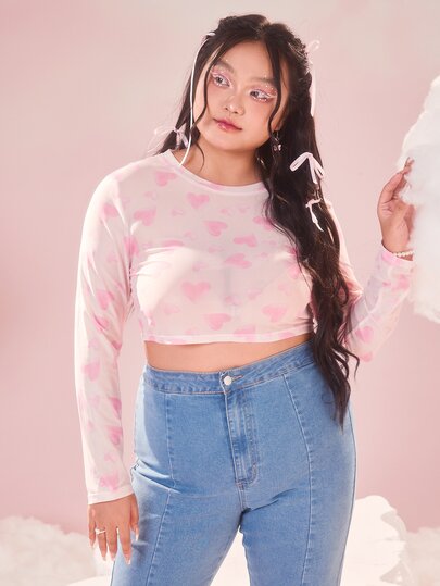 Top con estampado de corazón de malla