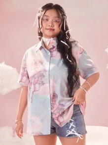 ROMWE 大碼天使圖案前紐扣襯衫 - 彩色 - 查看 4