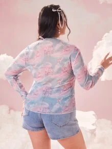 ROMWE Kawaii Plus Angel Graphic Lettuce Trim Mesh Top - Multicolor - View 5