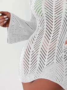 Elenzga Summer Beach Hollow Out Tie Backless Cover Up Dress Without Bikini Set