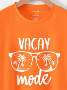 SHEIN LUNE Glasses And Slogan Graphic Tee - Orange - View 3
