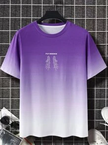 Manfinity EMRG Men Plus Wings & Slogan Graphic Ombre Tee - Purple - View 2