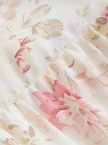 SHEIN MOD Floral Print Lace Up Front Ruffle Hem Cami Dress - Apricot - View 10