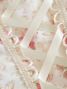 SHEIN MOD Floral Print Lace Up Front Ruffle Hem Cami Dress - Apricot - View 9