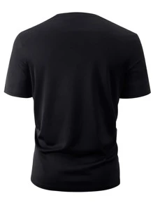 Manfinity Homme Camiseta de manga corta casual con gráfico de letras para hombre, regalo para el novio - Negro - Ver 2
