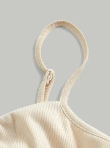 SHEIN MOD 固定式漏肩背心上衣,帶腰間衣骨設計,下擺呈蜂蜜配色邊緣 - 米色 - 查看 3