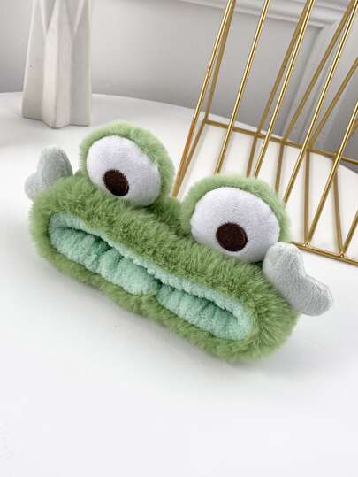 1 pieza Diadema de baño de rana de ojos grandes y bloques de color, de material de poliéster suave, adecuada para el cuidado de la piel, el maquillaje, el lavado de la cara, las mascarillas, etc. de las mujeres en el hogar. Decoración de otoño para el baño del hogar Regreso a la escuela Cabello