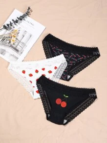 3pcs Plus Size Women'S Lace Printed Panties Sexy Women'S Panties - Black and White - View 1