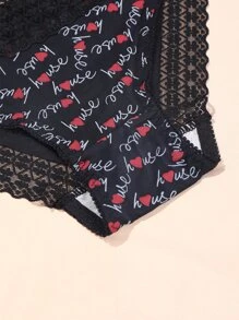 3pcs Plus Size Women'S Lace Printed Panties Sexy Women'S Panties - Black and White - View 5