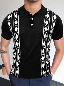 Manfinity Hombres Top de punto con patrón geométrico de cuello polo