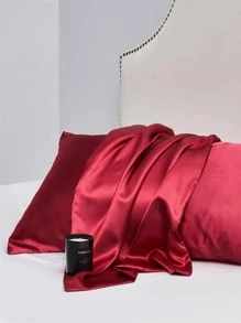 1入組滌綸枕頭簡約緞面抱枕套 - 酒紅色 - 查看 1