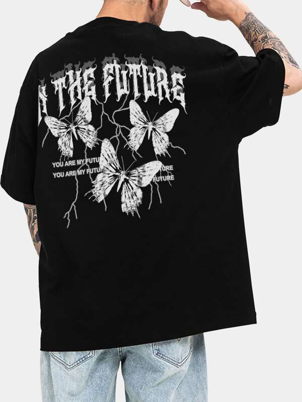 Manfinity EMRG Men T-Shirts Fit Crew Neck Short Sleeve Graphic Tee Butterfly Street Summer Polyester