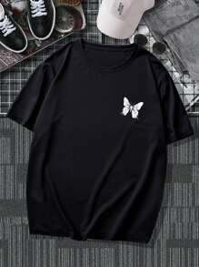 Manfinity LEGND Men T-Shirts Fit Crew Neck Short Sleeve Graphic Tee Butterfly Street Summer Polyester - Black - View 2