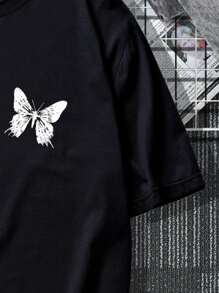 Manfinity LEGND Men T-Shirts Fit Crew Neck Short Sleeve Graphic Tee Butterfly Street Summer Polyester - Black - View 3