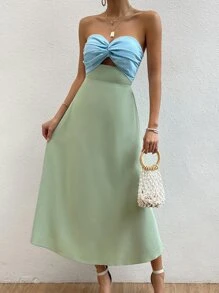 Allurite Two Tone Twist Front Tube Dress - Mint Green - View 3