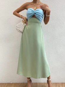 Allurite Two Tone Twist Front Tube Dress - Mint Green - View 5