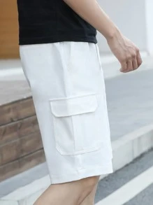 Manfinity Hypemode Men's Loose Fit Letter Patched Flap Pocket Shorts - White - View 3