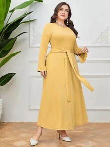 Mulvari Vestido con cinturón unicolor - Amarillo - Ver 6