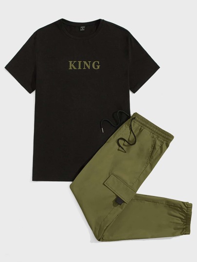 Guys Letter Graphic Tee & Drawstring Waist Pants