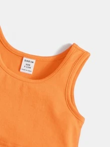 SHEIN Cotton Baby Solid Tank Top & Joggers - Orange - View 3