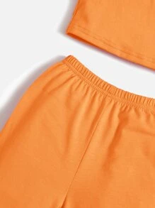 SHEIN Cotton Baby Solid Tank Top & Joggers - Orange - View 4