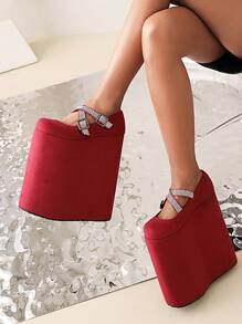 女士水鑽裝飾仿麂皮魅力四射坡跟鞋