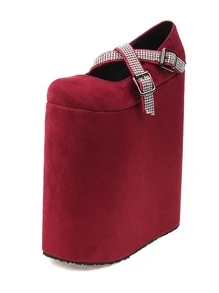 女士水鑽裝飾仿麂皮魅力四射坡跟鞋