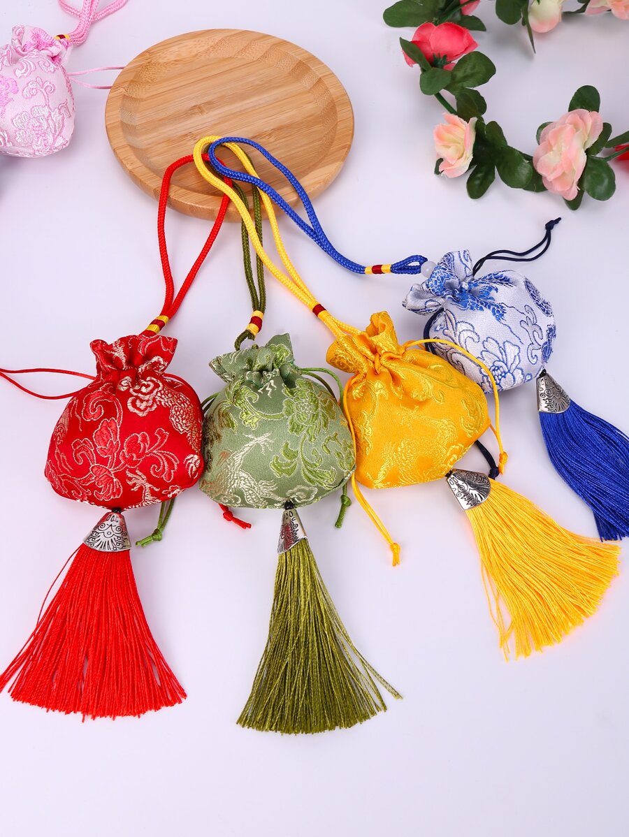 6 Cái/bộ Túi Quà Thêu Hoa Polyester Tua Rua Trang Trí Túi Gói Quà Cho Đảng - Nhiều màu - Xem 1