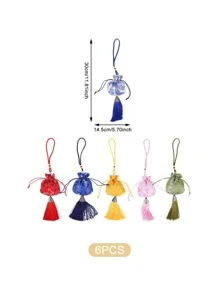 6 Cái/bộ Túi Quà Thêu Hoa Polyester Tua Rua Trang Trí Túi Gói Quà Cho Đảng - Nhiều màu - Xem 3