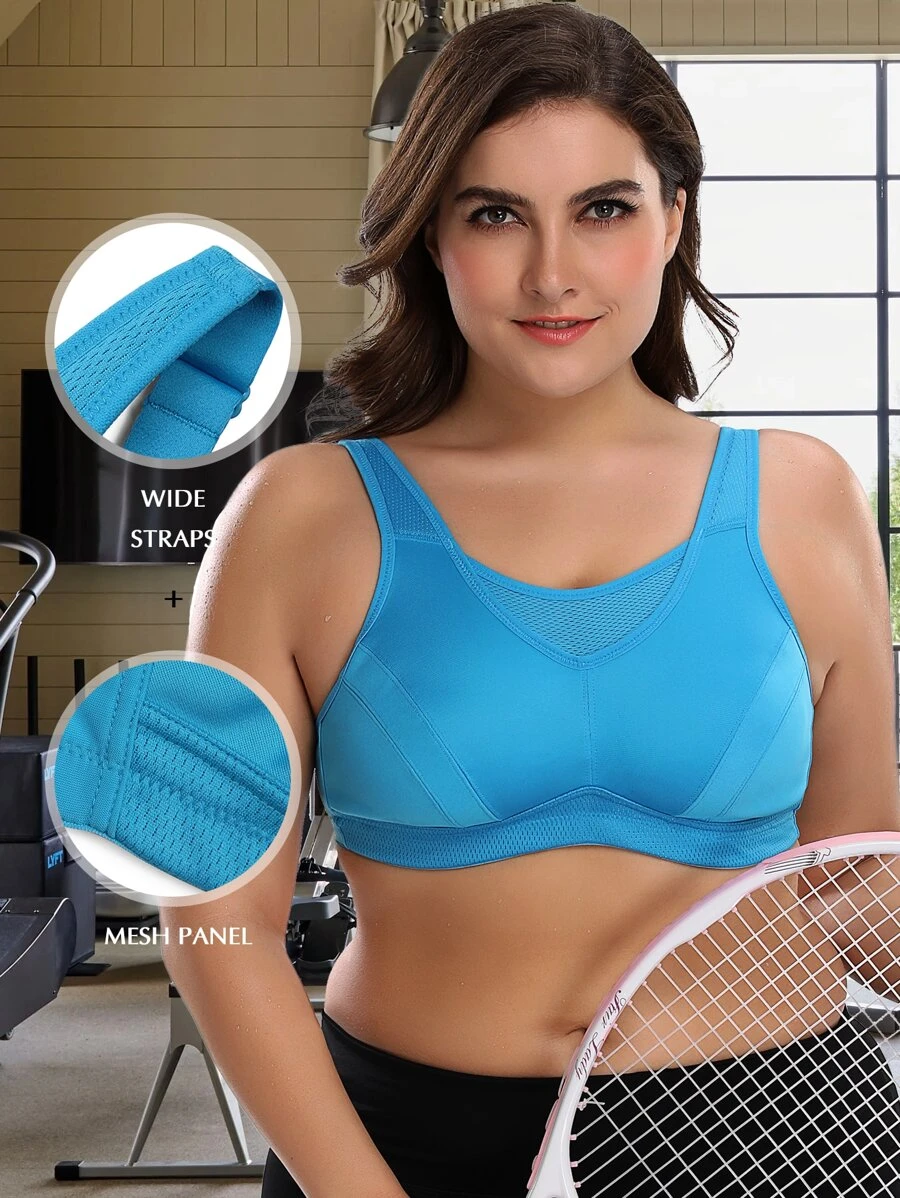 Wingslove Plus Size Women High Impact Full Coverage Sports Bra - Blue - View 1