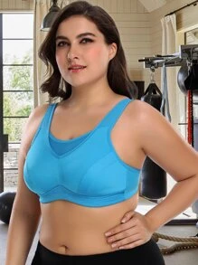 Wingslove Plus Size Women High Impact Full Coverage Sports Bra - Blue - View 5