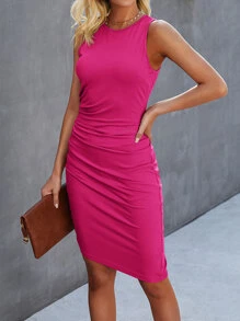 SHEIN LUNE Vestido unicolor fruncido lateral