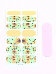 1sheet Flower Pattern Nail Art Sticker & 1pc Nail File - Multicolor - View 2