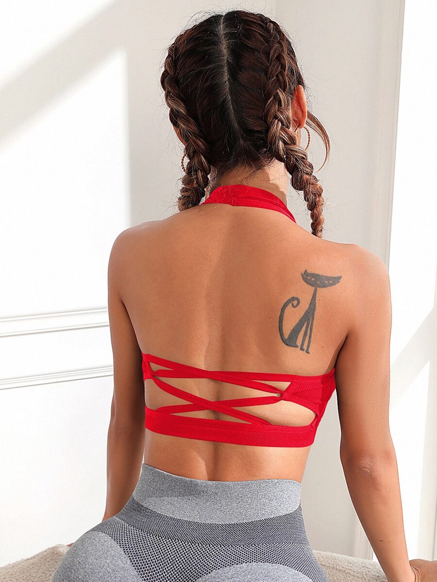 Yoga Sxy Criss Cross Backless Sports Bra - Red - View 1