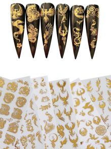 6 hojas Pegatina de arte de uña dragón chino & con patrón de fénix
