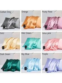 1pc Soft And Breathable Ice Silk Satin Pillowcase In Water Blue - Teal Blue - View 5