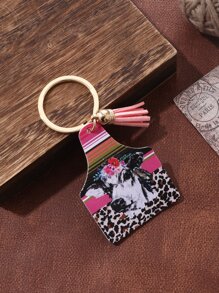 1 Miếng Phương Tây Nông trại Phong cách Con bò Đầu & Báo In Da Tua Móc chìa khóa - Nhiều màu - Xem 1