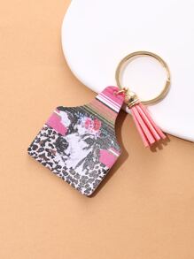1 Miếng Phương Tây Nông trại Phong cách Con bò Đầu & Báo In Da Tua Móc chìa khóa - Nhiều màu - Xem 2