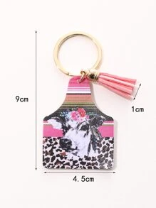 1 Miếng Phương Tây Nông trại Phong cách Con bò Đầu & Báo In Da Tua Móc chìa khóa - Nhiều màu - Xem 3