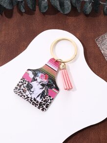 1 Miếng Phương Tây Nông trại Phong cách Con bò Đầu & Báo In Da Tua Móc chìa khóa - Nhiều màu - Xem 4