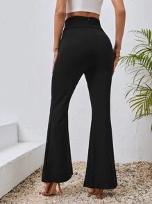 SHEIN Privé Solid Flare Leg Trousers - Black - View 2