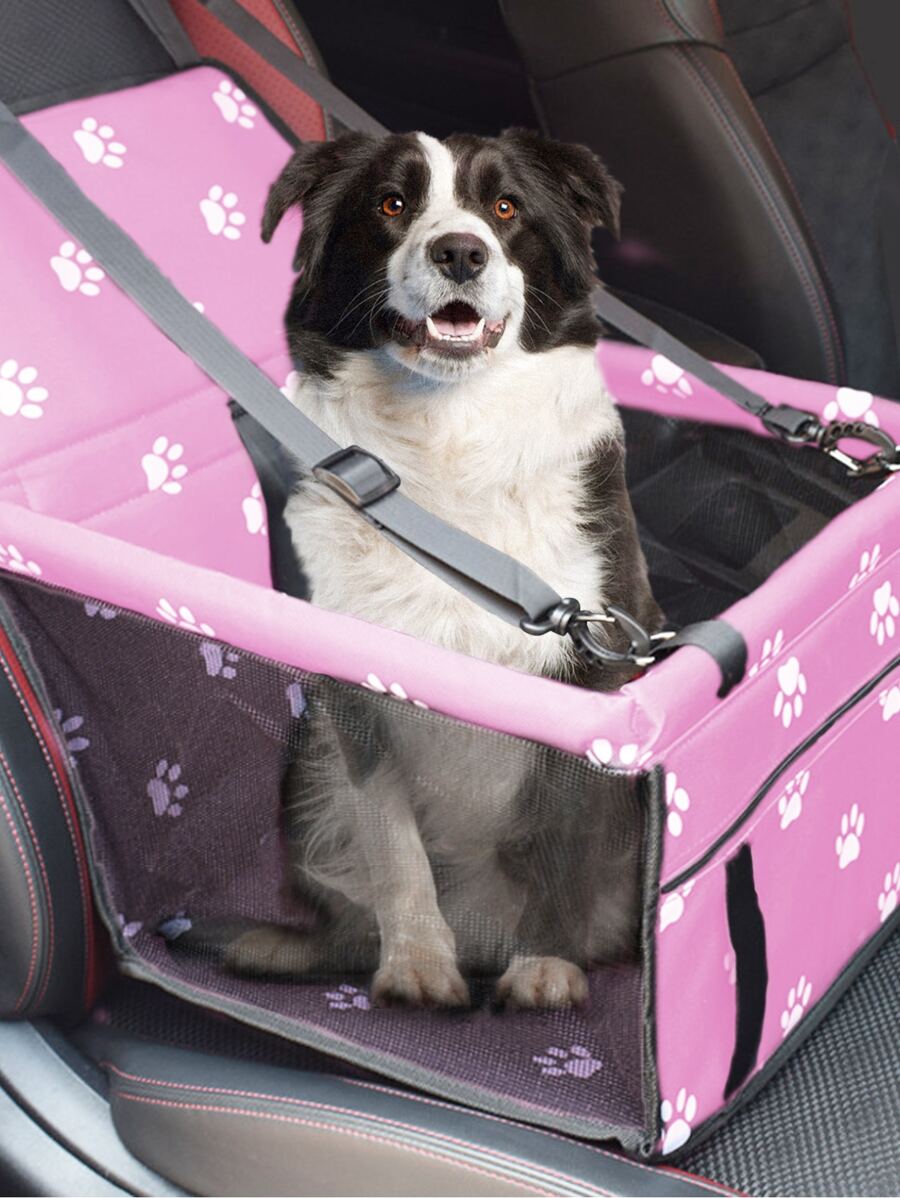 1pc Paw Print Pet Car Seat Carrier Giỏ - Hồng - Xem 1