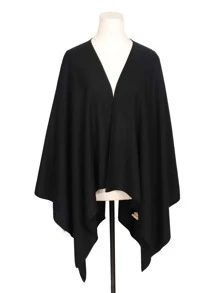 實色極簡風披肩,休閒款式 - 黑色 - 查看 4