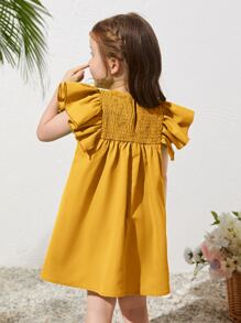 SHEIN Toddler Girls Ruffle Trim Smock Dress - Yellow - View 2